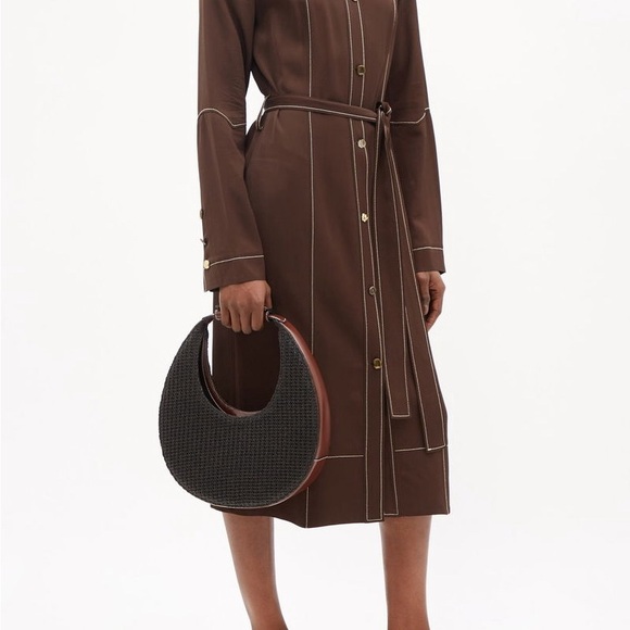 STAUD Raffia Moon Tote Leather Trim in Black NWOT - Picture 3 of 5